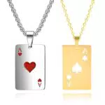 Svitzoot 2 Stk. Poker Kette 50cm Goldenes Pik-Ass und 70cm Silbernes Herz-Ass Edelstahl Halskette Spielkarte Anhänger Unisex Hip Pop Punk