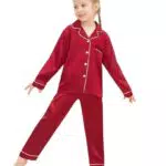 SWOMOG Pyjama-Set aus Seidensatin für Kinder, langärmelig mit Knopfleiste