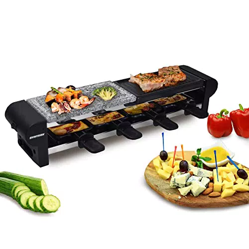 Syntrox Germany RAC-600W-Thurgau Edelstahl Design Raclette mit Grill und Heißer Stein für 4 Personen