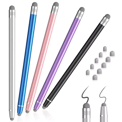 Tablet Stift für alle Tablets, 5pack Touchscreen Stift 2-IN-1 Tablet Stift mit 6mm/4.5mm Faser Spitzen