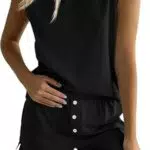 Tankaneo Damen Zweiteiler Sommer Outfits Einfarbig Hosenanzug Tank Top und Shorts Set Elastische Taille Sport Trainingsanzug Elegant Loungewear Set Schwarz