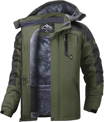 Tansozer Herren Wind- und Wasserdichte Winterjacke Warme Skijacke Gefütterte Outdoorjacke mit Abnehmbarer Kapuze