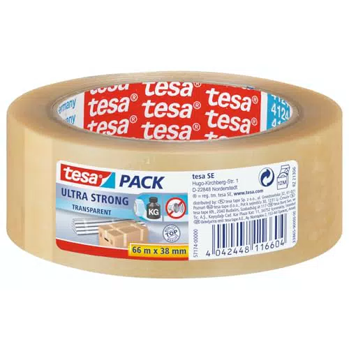 tesapack Ultra Strong - PVC-Klebebänder für festes Verpacken und sicheres Bündeln - Braun - 66 m x 50 mm