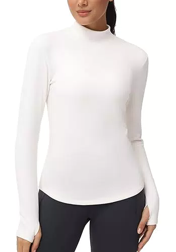 THE GYM PEOPLE Damen Fleece Mock Rollkragen Pullover Thermooberteile Baselayer Shirts Langarm Unterhemd Thermounterwäsche Fitness Oberteile mit Daumenloch