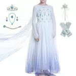 Timesun ELSA Mädchen Prinzessin Elsa Kleid Kostüm Karneval Cosplay Eisprinzessin Set aus Diadem