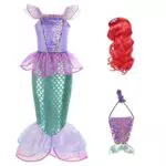 Timesun Meerjungfrau Prinzessin Arielle Kostüm Kleid Verkleidung mit Perücke Cosplay Party Verkleidung für Kinder Mädchen Größe 3-9 Jahre
