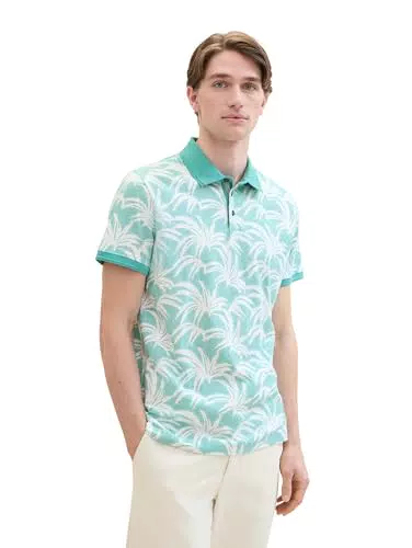 TOM TAILOR Herren Basic Poloshirt mit sommerlichem Allover-Print