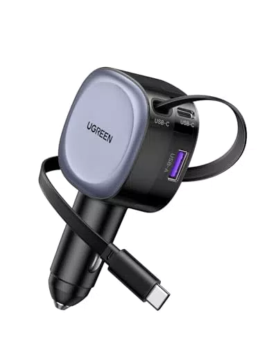 UGREEN Zigarettenanzünder USB C 75W Einziehbares Auto Ladegerät KFZ Ladegerät USB Schnellladegerät Handy Auto zubehör 12v USB Ladekabel Auto Adapter für iPhone 16
