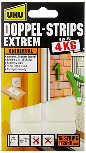 UHU 45450 Doppel-Strips Extrem, 4 kg, 26 mm x 31 mm