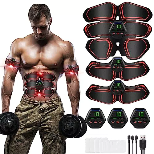 UIHOL EMS Trainingsgerät, EMS Bauchmuskeltrainer LCD Bildschirm muskelstimulator USB Wiederaufladbarer Tragbarer Muskel Trainer 10 Modi 20 Intensitäten Geeignet Damen & Herren