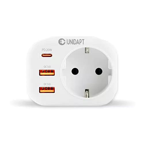 Unidapt 20W USB C Ladegerät, Schnellladefunktion Adapter Steckdose mit 3 USB