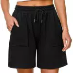Uniexcosm Damen Sportshorts High Waist mit Taschen und Kordelzug für Fitness
