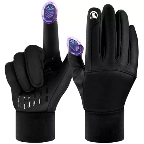 UPhitnis Dünne Fahrradhandschuhe Herren Winter - Thermo Fahrrad Handschuhe Touchscreen für Mann Damen Anti-Rutsch Winddicht - Winterhandschuhe für Radfahren Laufen Fahren Wandern