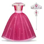 URAQT Aurora Mädchen Prinzessin Kleid, 3teiliges Dornröschen Kinder Mädchen Kostüm Set mit Kronen