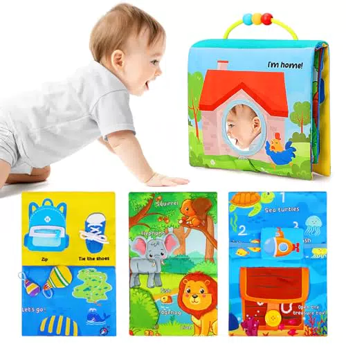 URMYWO stoffbuch baby, Baby Spiegel Spielzeug mit Knisterbuch