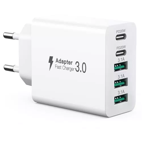 USB C Ladegerät 50W, 5 Ports Mehrfach Stecker mit, 50W USB-A Netzteil Wand-Ladegerät