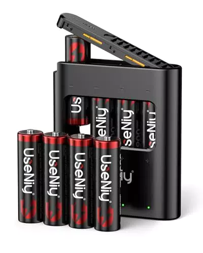 UseNiy Lithium AA Akku 8 stück mit Ladegerät, wiederaufladbare AA Batterien