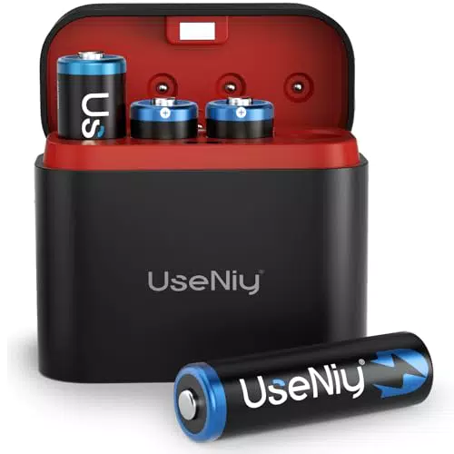 UseNiy Lithium AA Akku mit Ladegerät, wiederaufladbare AA Batterien 4 stück