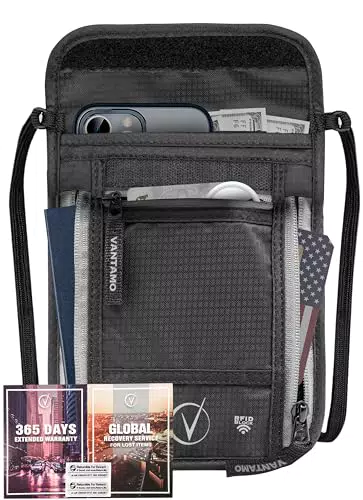 Vantamo Brustbeutel Herren und Damen - Passport Bag - Brustbeutel mit RFID-Blocker - Sicherheitstasche Passend für Reisepass mit Cover