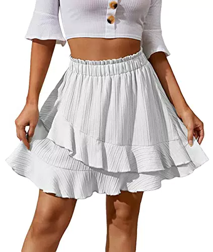 Vcindai Damen Sommerrock Kurz Rüschen Rock Layered Skirt Minirock