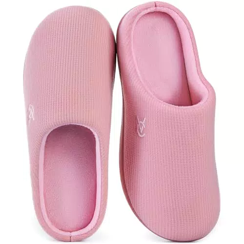 VeraCosy Damen Zweifärbig Hausschuhe Weich Bequem Strick Memoryschaum Rutschfest Pantoffeln Sanftes Rosa
