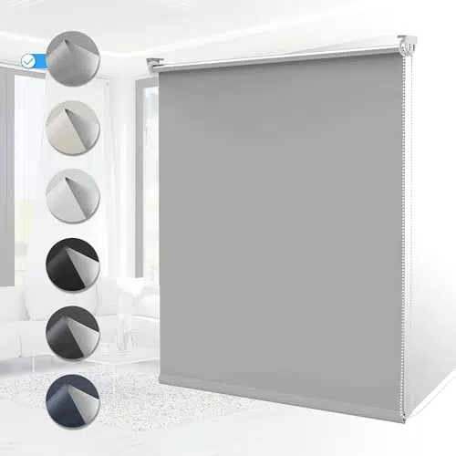 Verdunklungsrollo ohne Bohren Rollos für Fenster B45 x H170 cm Hellgrau Thermo Rollo Klemmfix Verdunkelungsrollo Seitenzugrollo Sicht-und Sonnenschutz Wandmontage