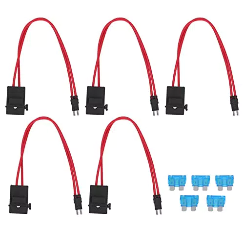 Walfront 5-Teiliges Automobil-Kfz-Flachsicherungshalter-Set 16 AWG Mini-Sicherungshalter-Anschluss mit 5-Teiliger 15-A-Sicherung
