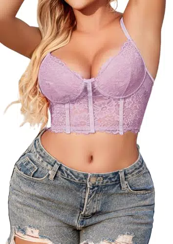 Weardear Spitze Tank Top Für Damen Sexy Oberteile Spaghetti BH Bauchfrei Unterhemd Sommer Korsage Hautfarbe