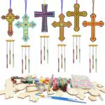 WEDNOK 9 Stück Kreuze Windspiel Bastelset Holz Ostern Basteln Bastelhandwerk zum Bemalen Holzkreuz zum Basteln Klangspiel Kreative Sets für Mädchen Jungen Osterszeit