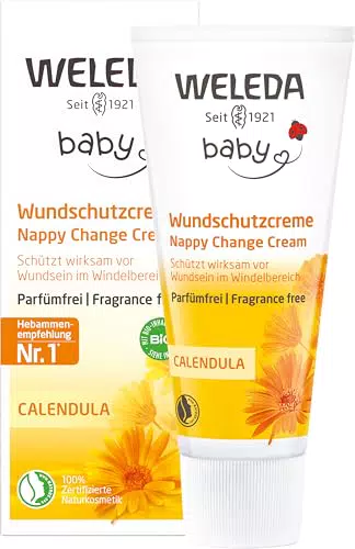 WELEDA Bio Baby Calendula Wundschutzcreme parfümfrei - Naturkosmetik Wundsalbe/Babycreme für den Schutz empfindlicher Haut im Windelbereich. Hilft bei Rötungen