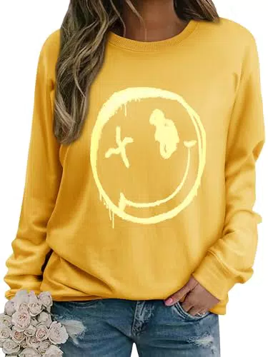 WIEIYM Damen Sweatshirt Langarmshirt Drucken Rundhals Pullover Herbst Winter Bluse Tops Weihnacht Pullover Casual Christmas Sweat Oberteile