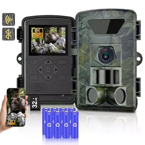 Wildkamera, 8K Video Wildtierkamera, 60MP Full HD WLAN mit Handyübertragung APP