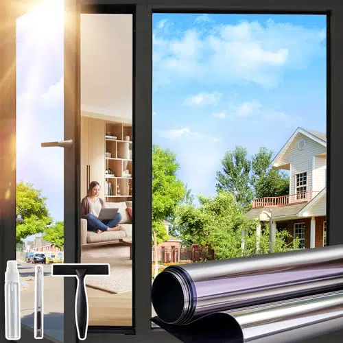 Windimiley Fensterfolie Spiegelfolie Selbstklebend Wärmereflektion Sonnenschutz UV-Schutz Reflektierende Fenster innen oder außen Privatsphäre Sichtschutz Fenstertönung