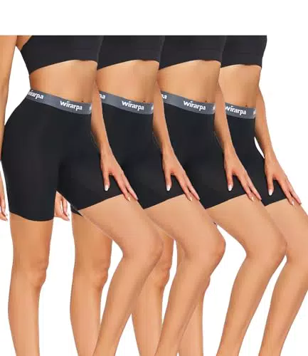 wirarpa Damen Boxershorts Panties Modal Radlerhose Kurze für Unter Kleid Anti Scheuern Unterhosen mit Bein 4er Pack Schwarz Größe X