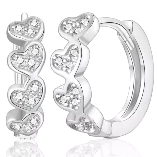 WOVEE Herz Creolen Ohrringe 11mm Herzohrringe Damen Mädchen Damenohrringe AAA Zirkonia Versilbert