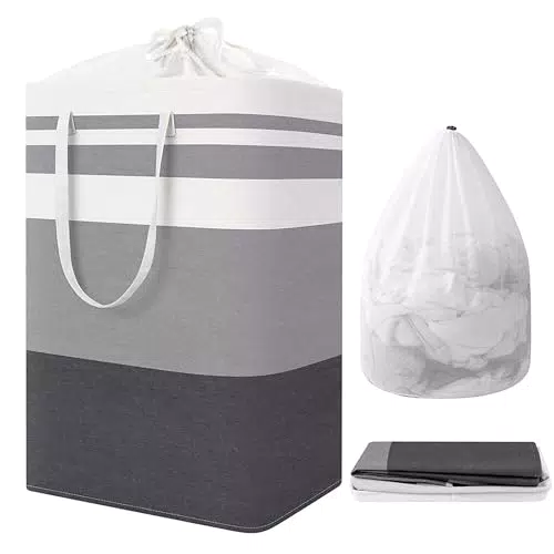 Wuciray 75L Wäschekorb Faltbar Großer Wäschesammler mit Griff Laundry Baskets Wasserdicht für Wäsche Kleidung Decken Kissen Spielzeug mit Herausnehmbaren Wäschesäcke Wäschetonne grau