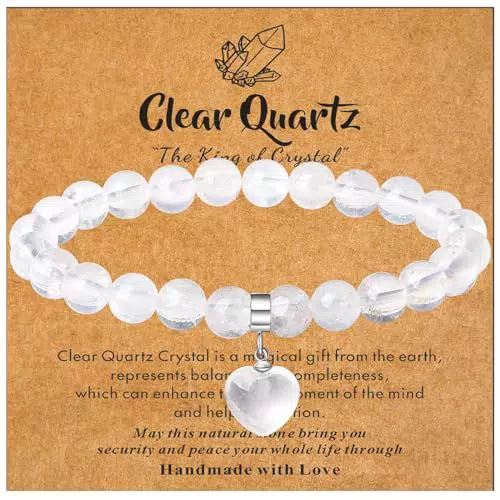 XIANNVXI Bergkristall Herz Armband Damen Bergkristall Stein Armband Heilsteine Armband 8mm Perlen Edelstein Armbänder Glücksarmband Schmuck Geburtstagsgeschenk für Frauen Hochzeitsgeschenk