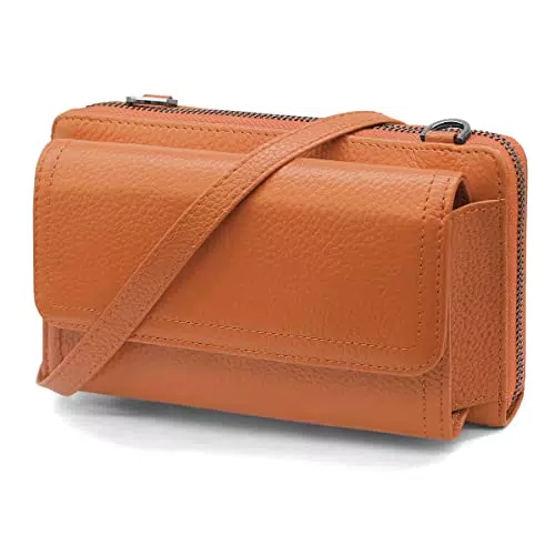 YERUUE Kleine Handy Umhängetasche, Damen Kleine Umhängetasche RFID Schutz Geldbeutel Echtes Leder Crossbody Geldbörse mit 12 Kartenschlitz Verstellbar und Abnehmbar Schultergurt