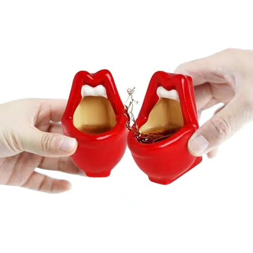 yiilead 2 Stück 45 ml Red Lip Urinal Weinglas, Lustige Geschenke für Männer