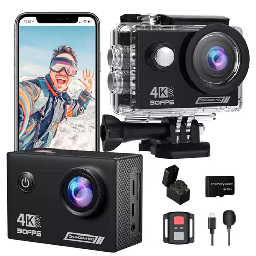 Yolansin 4K30FPS Action Cam mit 64GB SD Karte, Pre-Recording 20MP Unterwasserkamera