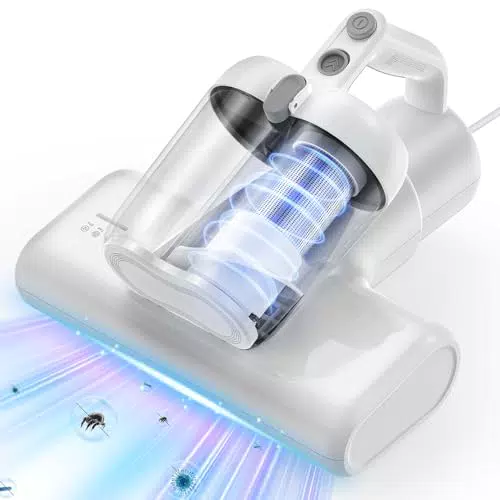 YUFAC Milbensauger für matratzen, 16Kpa Matratzenreiniger Bettstaubsauger mit UV-Licht HEPA-Filter Heißluftfunktion Staubmilben-Sensor Ultraschall