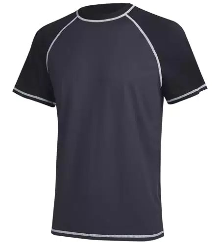 YuKaiChen Herren UV-Schutz Badeshirt Herren Schwimmshirt Schnelltrocknend Atmungsaktiv Sonnenschutz Shirt Rashguard Shirt mit UPF 50+ für Wassersport Größe XL Grau Schwarz