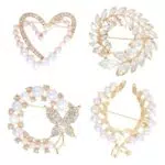YUXIANLB 4Er Set Broschen Für Damen Simulierte Strass-Perlen-Broschen Für Damen Modische Schalnadel Clip-Abzeichen Corsage Broschen Und Pins Für Damen Elegante Blumenbrosche Hochzeitsbrosche