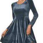 Zeagoo Weihnachtskleid Partykleid Damen Kleid Elegant Cocktailkleid Langarm Samtkleid Knielang Abendkleider Rundhals Kleider Bodycon Ballkleider Einfarbig Freizeitkleid Winterkleider Dunkelgrau
