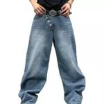 Zewool Herren Schrägknopf Baggy Jeans - Skater Y2K Hip Hop Weite Beinform Denim-Hosen 2000er Super Gerade Lockere Entspannte Passform Bewegungsfreiheit Streetwear