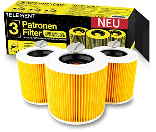 3 Filter für Kärcher Staubsauger 3 Rundfilter + 3 Verschluss-Schrauben für Allergiker gegen Feinstaub/Gerüche von 1ELEMENT