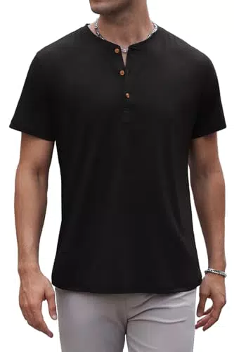 Anelune Herren T-Shirts mit Knopfleiste aus Baumwolle - Kurzarm Henley Shirt
