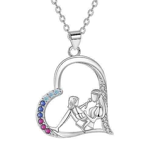 Arrebol Mama-Tochter Halskette aus Sterling Silber 925 mit Herz-Anhänger
