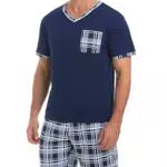 Aseniza Herren Schlafanzug Kurz Baumwolle V-Ausschnitt Sommer Pyjama Set