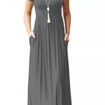 AUSELILY Damen Kurzarm Casual Long Maxi Kleid mit Taschen